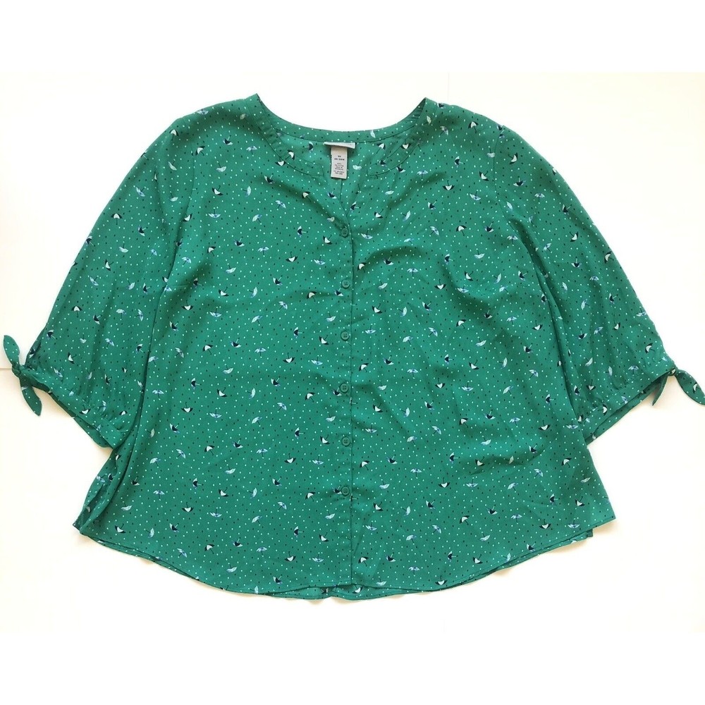 Catherines Georgette Buttonfront Tie Sleeve Women’s Top Umbrella Print Size 3X